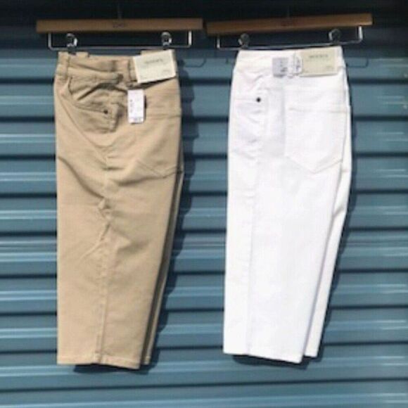 Bermuda Skimmer Shorts . Size: 4 Average . Beige & White . (2) Pair Bundle